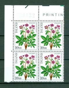 Iceland. 1983 Flowers 10.00 Kr. Plate # 086132. Block of 4,Mnh. Scott# 569.