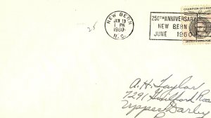 US SLOGAN CANCEL COVER 250th ANNIVERSARY NEW BERN JUNE 1960