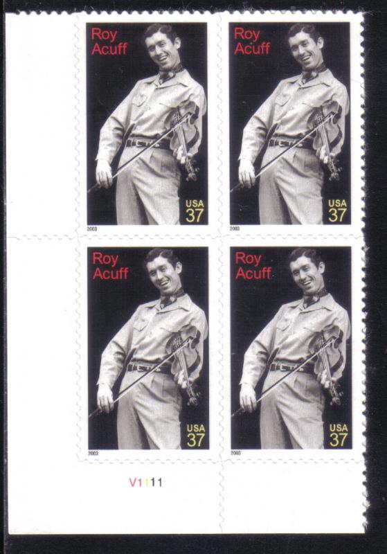 3812 - .37 Roy Acuff plate block mnh vf. 