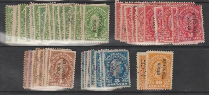 U.S. Scott #RD12-RD17 Stock Transfer - Revenue Stamps - Used Set - 30+ Stamps