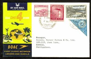 PAKISTAN 1961 BOAC COMET 4 FFC KARACHI to MANILA PHILIPPINES Cover
