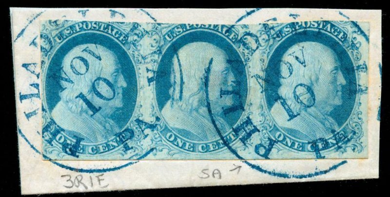 momen: US Stamps #7/7/5A Used Strip Pos. 1-3R1E PF Cert