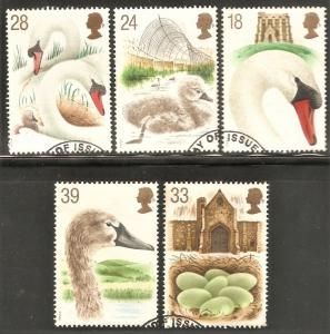 GREAT BRITAIN Sc# 1473 - 1477 USED FVF Set-5 Swans Birds