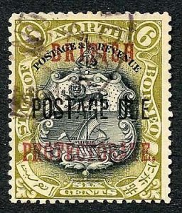 North Borneo SGD42 6c Perf 13.5-14 Post Due used Cat 12 Pounds