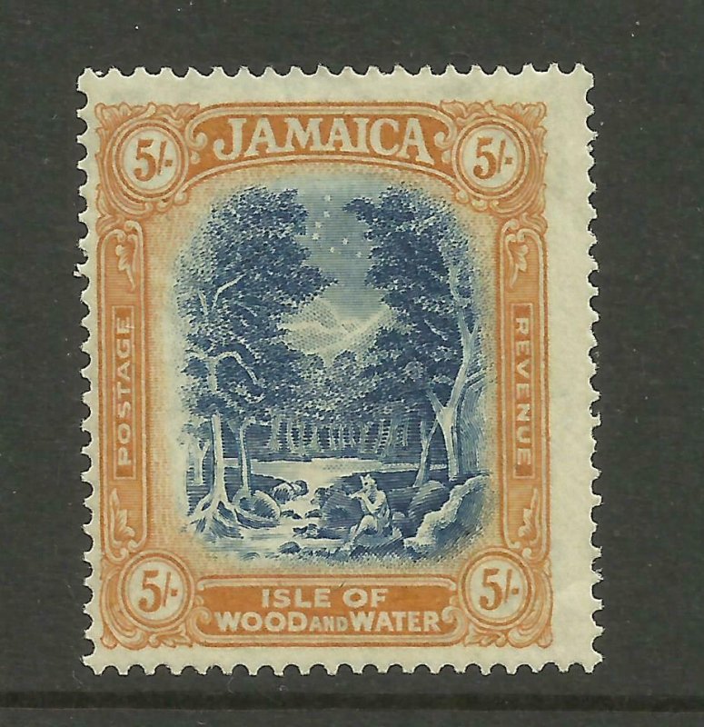 JAMAICA 1921/3  Sg 105, 5/- Blue-Yellow-Brown Lightly Mounted Mint. {B9-73} 