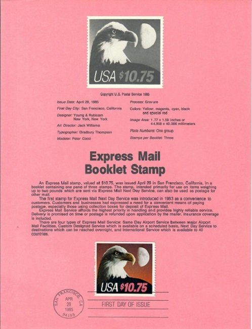 US SP674 Express Mail single Souvenir Page #2122