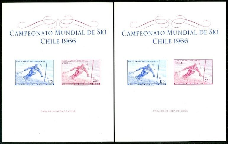 CHILE : 1966. Scott #C267a Skiing. 4 Souvenir Sheets. All VF, Mint NH. Cat $144.