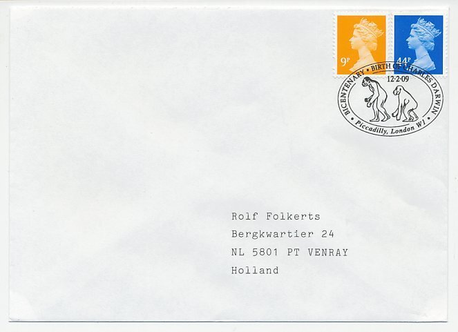 Cover / Postmark GB / UK 2009 Charles Darwin - Monkey