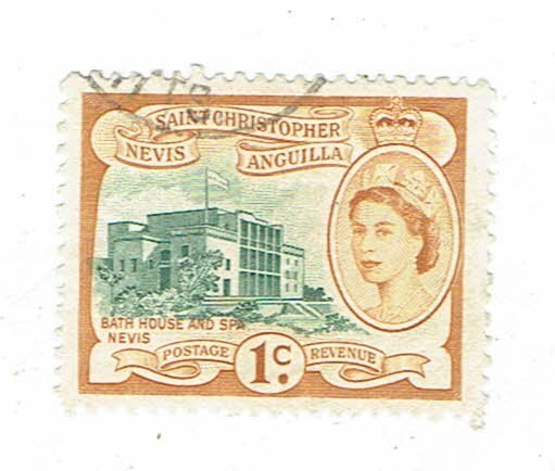 ST. KITTS AND NEVIS SCOTT#121 1954 QUEEN ELIZABETH - BATH HOUSE AND SPA - USED