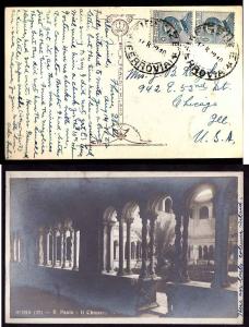  #7776 - Italy -14 8 1922 post card to USA-view side shows R