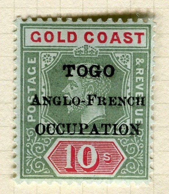 TOGO; 1916 early GV Optd. issue fine Mint hinged 10s. value, Shade