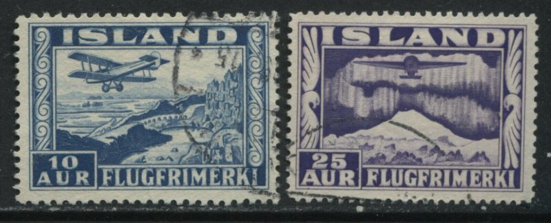 Iceland 1934 Airmails 10 and 25 aurar used