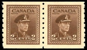 CANADA Sc 264 XF/MNH COIL PAIR - 1942 2c - King George VI - Perf 8 - P.O. Fresh