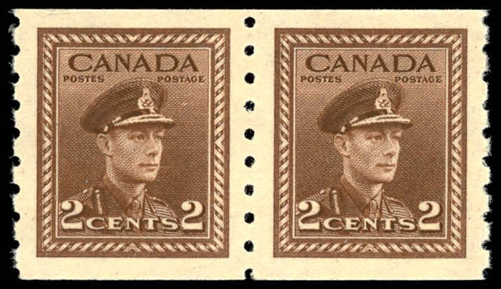 CANADA Sc 264 XF/MNH COIL PAIR - 1942 2c - King George VI - Perf 8 - P.O. Fresh