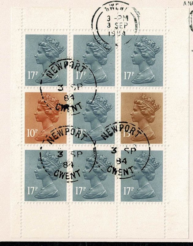 GB 1984 Christian Heritage Multivalue Pane MISSING PHOSPHOR. Used on cover. D...
