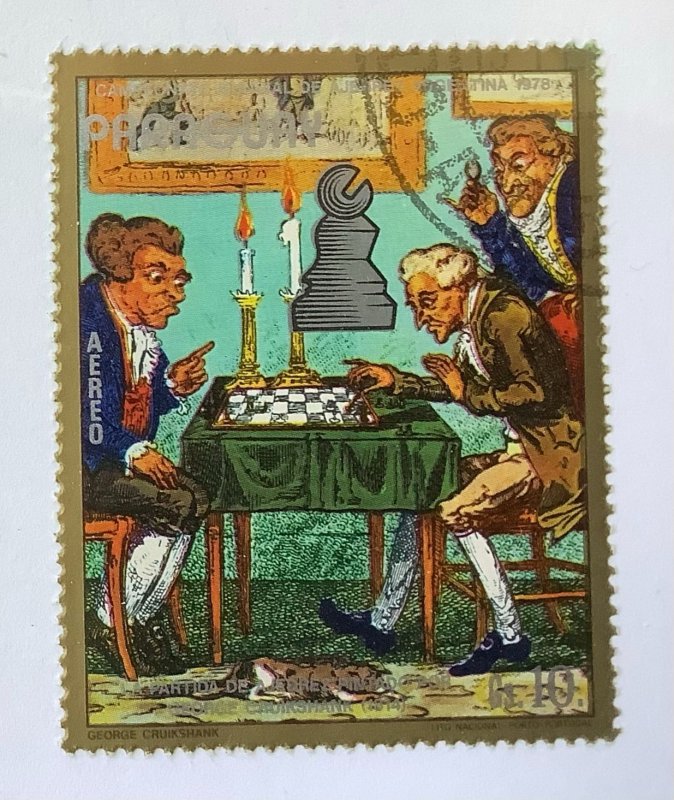 Paraguay 1978 Scott 1791f CTO -  Painting, The Chess Match by George Cruikshank