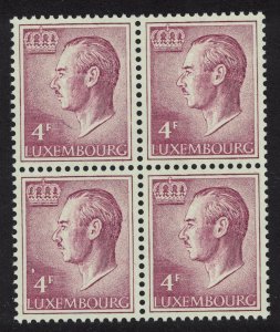 Luxembourg Grand Duke Jean 4f. purple Fluor paper Block of 4 1974 MNH