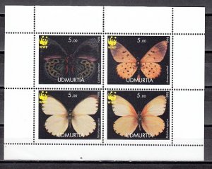 Udmurtia, 1998 Russian Local. Butterflies sheet of 4. ^