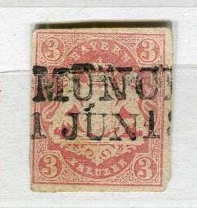 GERMANY; BAVARIA 1867 early classic Imperf issue used 3k. fine Postmark