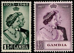 GAMBIA SG164-165, ROYAL SILVER WEDDING set, NH MINT. Cat £21.