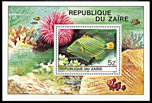 Zaire 981A, MNH, Orange-Lined Triggerfish Tropical Fish souvenir sheet