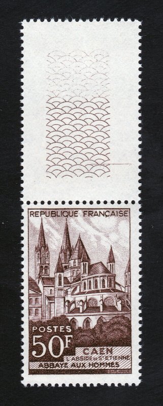 FRANCE #674 ABBAYE AUX HOMMES CAEN ARCHITECTURE 1951 MNH-OG WITH SELVAGE