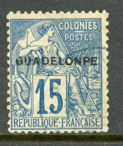 Guadeloupe 1891 French Colony 15¢ Blue ERROR GUADELONPE SG #26e VFU D919