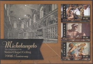 PALAU Sc #1085a-c MNH  S/S of 3 - 500th ANN of MICHELANGELO's SISTINE CHAPEL