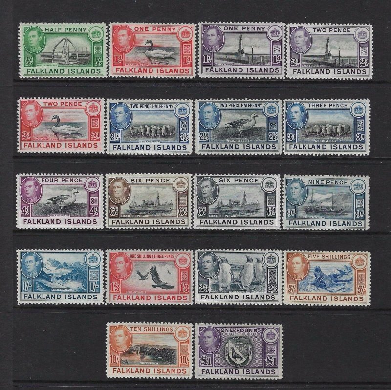 FALKLAND IS. SCOTT #84-96/101-102 GEORGE VI SET (18 STAMPS) MINT XLH /NH