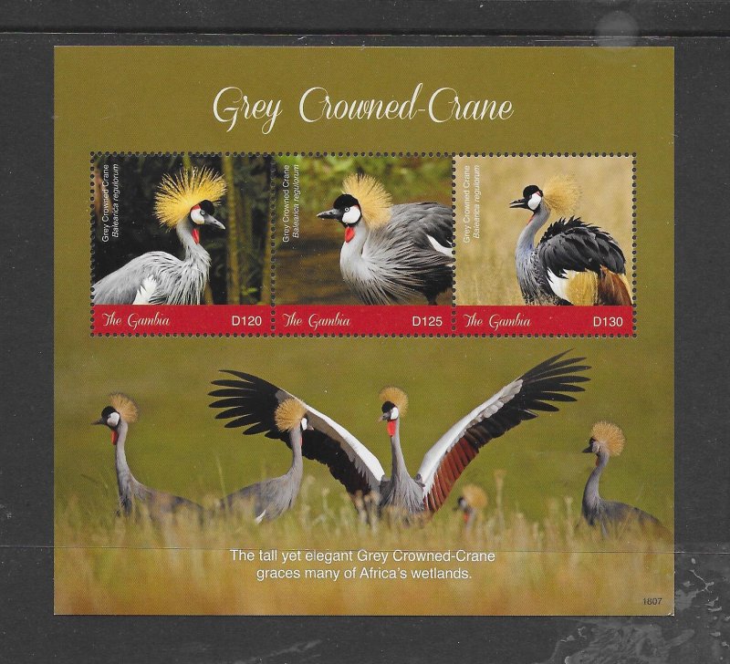 BIRDS - GAMBIA - GREY CROWNED CRANES S/S MNH