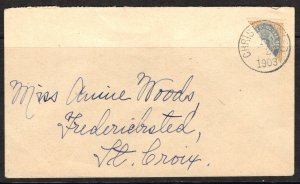 DANISH WEST INDIES COVER POSTAL HISTORY 4¢ BISECT  SHERWOOD STAMP  L1