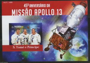 SAO TOME  2015 45th ANNIVERSARY OF APOLLO 13  S/S MINT NH