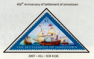 SC# 4136 - (41c) - Settlement of Jamestown Used Single Off Paper