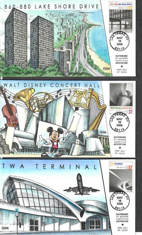 US Collins FDC SC#3910 A-L Masterworks Of Modern American Architecture