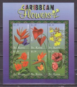 St. Kitts, Scott cat. 484 a-f. Caribbean Flowers sheet. ^