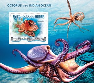 MALDIVES - 2014 - Octopus - Perf Souv Sheet - Mint Never Hinged