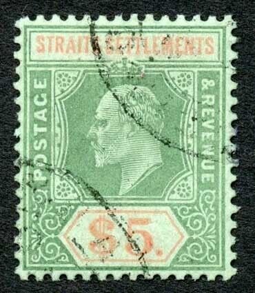 Straits Settlements SG138 Five Dollars Mult Crown Chalky paper Cat 200 pounds