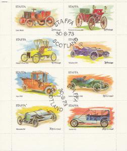 Staffa 1973 Antiques Autos Sheetlet of 8 Canceled