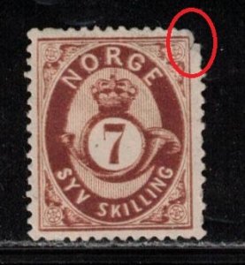 NORWAY Scott # 21 Mint NO GUM - Post Horn & Crown CV $75.00 Faults