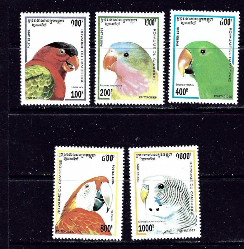 Cambodia 1437-41 MNH 1995 Parrots