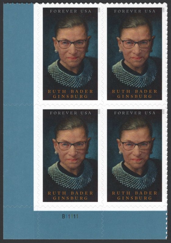 SC#5821 (Forever) Ruth Bader Ginsburg Plate Block: LL #B11111 (2023) SA