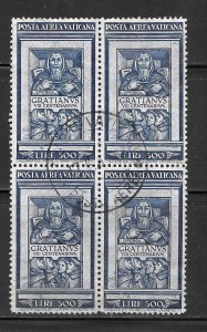 Vatican City Scott C21 Used VLH Block of 4 - 1951 Franciscus Gratianus/Canon Law