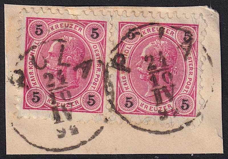 Austria - 1890 - Scott #54 - pair used on piece - POLA pmk Croatia