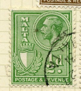 MALTA;  1930 early GV issue fine used value 1/2d.