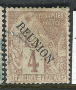 FRENCH COLONIES; REUNION 1890s classic Optd. issue used 4c. value