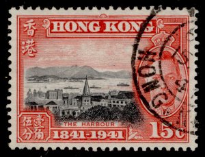 HONG KONG GVI SG166, 15c black & scarlet, FINE USED.