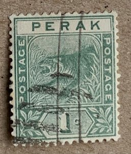 Perak 1892 1c Leaping Tiger, used. Scott 42, CV $0.45. SG 61