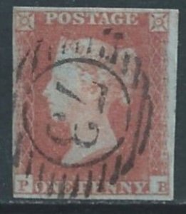 Great Britain #3f Used Queen Victoria 1p Red Brown - Deeper Blue Paper