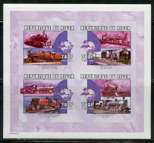 NIGER 750fr TRAIN UPU  IMPERF SHEET OF FOUR MINT NH