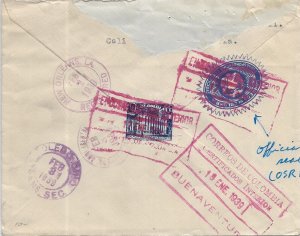 1939 Buenaventura, Colombia to Toledo, OH Registered Officially Sealed (59802)